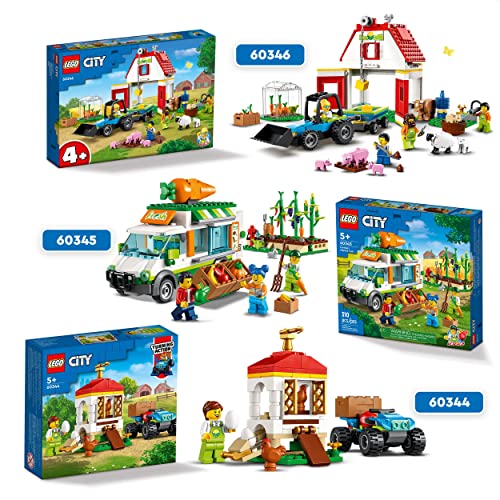 LEGO 60344 City Farm Hühnerstall, Bauernhof Spielzeug für Kinder ab 5 Jahre mit Tierfiguren, Quad und Bäuerin-Minifigur