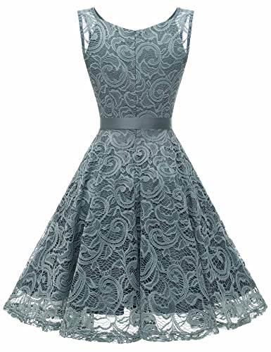 Dressystar DS0010 Brautjungfernkleid Ohne Arm Kleid Aus Spitzen Spitzenkleid Knielang Festliches Cocktailkleid Grau XXL