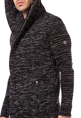 Redbridge Cardigan Herren Mantel Lange Strick-Jacke Schwarz L