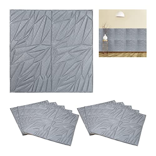 Relaxdays Wandpaneele, 10er Set, selbstklebend, zuschneidbar, 3D Paneele, Moderne Wandverkleidung, 70x68 cm, Silber