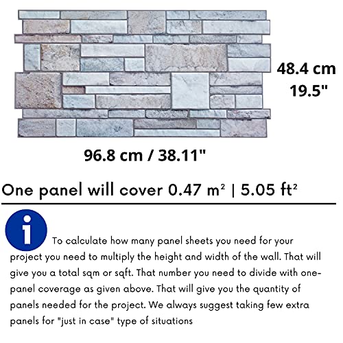 Wandverkleidung aus Naturgranit in Steinoptik, PVC, grau, 20 Stück, 9,37 m² | 100,86 m² – echte Steinziegel Schieferoptik und Haptik – Kunststoff 3D Wandverkleidung