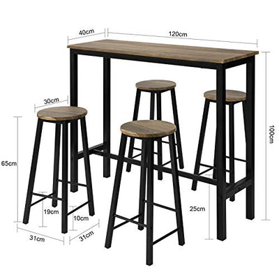 SoBuy OGT22-SCH 5-teilig Bartisch mit Stühlen Esstisch Stehtisch Balkontisch Küchentisch Bistrotisch mit 4 Barhockern Sitzgruppe Gartenmöbel Set im Industrie-Design