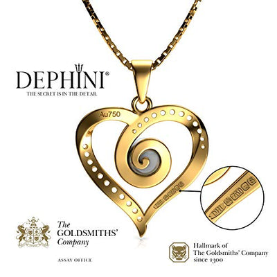 DEPHINI - 18 Karat Gold Perlenkette für Frauen, gelber Herzanhänger, CZ-Kristalle, feiner Schmuck