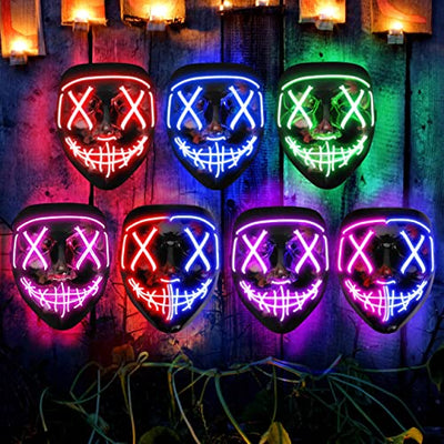 AnanBros Halloween Maske, LED Purge Maske im Dunkeln Leuchtend, Halloween Purge Maske 3 Beleuchtungsmodi für Kostümspiele Cosplays Feste und Partys - Blau