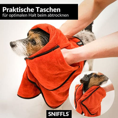 Sniffls® Premium Hundehandtuch (2er-Pack, Weich u. Waschbar) Extra saugfähig und schnell trocknendes Mikrofaser Handtuch für kleine und große Hunde, Perfektes Hundezubehör mit praktischer Tasche