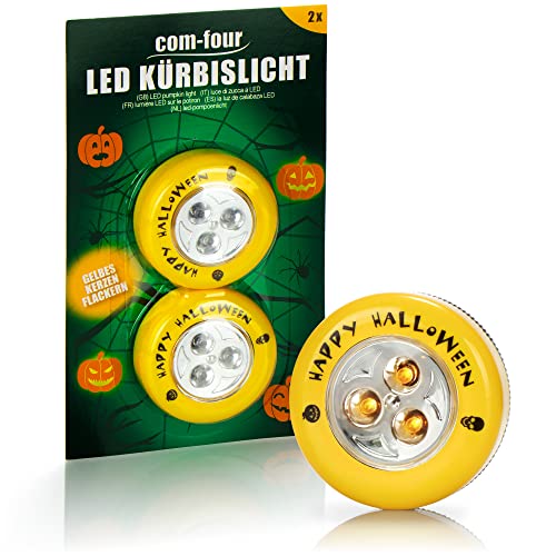 com-four® 2x LED-Licht für Halloween - Blinkende Kürbis LED Lichter für ausgehölte und geschnitzte Kürbisse - Kürbis-Lampe für Halloween (Set LED - 2x gelb)