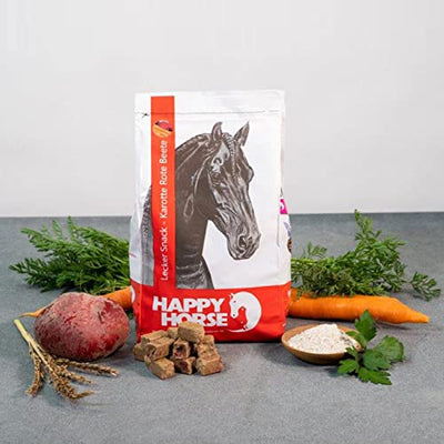 Happy Horse Pferdeleckerlie Box 7 x 1 kg + GRATIS Aufbewahrungsdose. Die Leckerlies mit KANNE Fermentgetreide und toller Abwechslung.