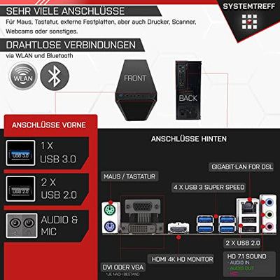 SYSTEMTREFF® Office PC AMD Athlon 3000G 4 Threads 3.5GHz | AMD Radeon RX Vega3 4K HDMI DX12 | 256GB SSD | 16GB DDR4 RAM | Windows 11 | WLAN Silent Desktop Computer Rechner für Büro Business Multimedia