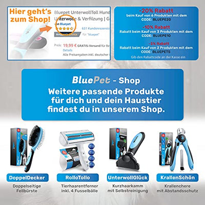 Bluepet® UnterwollToll Hundebürste & Katzenbürste für langhaar | Unterwollkamm entfernt Unterwolle & Verfilzungen | Ausdünnen & Deckhaarschutz | Fellbürste Größe M-L blau