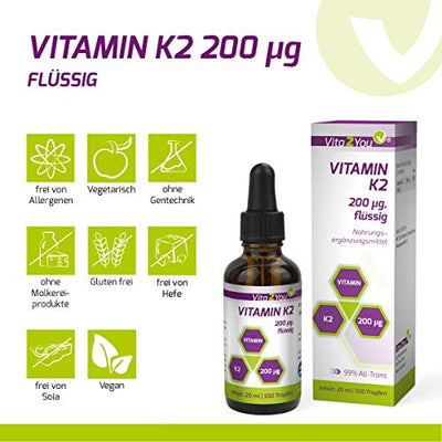 Vitamin K2 Tropfen - 200µg - 50ml - 1700 Tropfen - K2VITAL - Menaquinon MK-7 natürlichen Ursprungs - 99,7% All-Trans - MCT-Öl - Premium Qualität