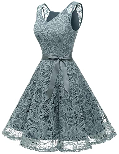 Dressystar DS0010 Brautjungfernkleid Ohne Arm Kleid Aus Spitzen Spitzenkleid Knielang Festliches Cocktailkleid Grau XXL