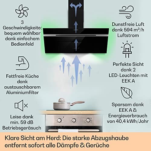 Klarstein Alina Smart Dunstabzugshaube, Abzugshaube für Küchen, Dunstabzugshaube mit Filter, Dunstabzug mit 594 m³/h Luftstrom, Wi-Fi-Steuerung, LED Beleuchtung, Dunstabzugshaube 90cm, Umluft