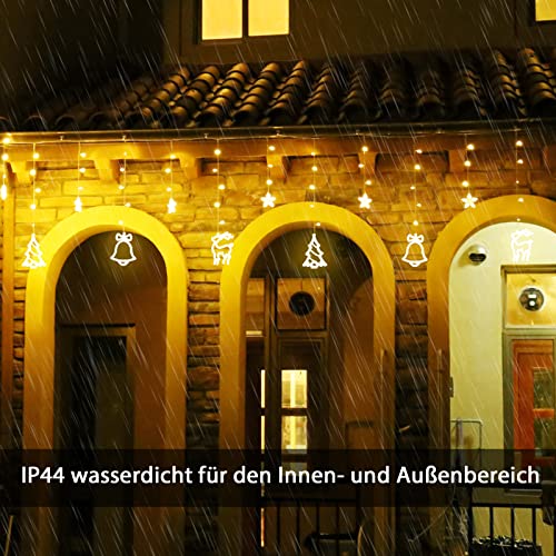 138 LED Lichtervorhang, LED Lichterkette mit Sterne & Weihnachtsmuster, Weihnachtsbeleuchtung Innen Außen Wasserdicht Dekoration für Weihnachtsdeko