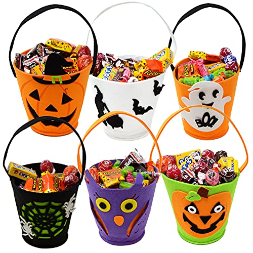 JOYIN 6 Packungen 16,5 cm Süßigkeiten-Filz-Eimer mit Griff für Süßigkeitentaschen, Halloween Party Favors, Halloween-Snacks, Halloween-Goodie-Tüten, Eimer-Dekoration, Süßigkeiten-Eimer