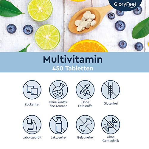 Multivitamin Hochdosiert - 450 Tabletten (15 Monate) - Alle Wertvollen A-Z Vitamine und Mineralstoffe - Unterstützt das Immunsystem** - Laborgeprüft ohne Zusätze in Deutschland hergestellt