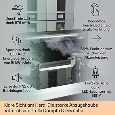 Klarstein Downdraft-Dunstabzugshaube, Versenkbare Abzugshaube, Leise Dunstabzugshauben mit Filter, Dunstabzugshaube 90cm, Umluft/Abluft Dunsthaube mit 10 Stufen, Dunstabzug 576 m³/h Luftstrom