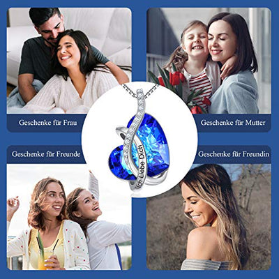 Kette Herz Sterling Silber"Ich Liebe Dich" Halskette Damen mit Kristallen, Geburtstagsgeschenk für Frauen Freund (Ich Liebe Dich (Blau))