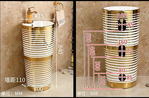 Waschbecken Gold Stilvolle runde Standwaschbecken Keramik-Badezimmer-Waschbecken mit Ständer Standwaschbecken