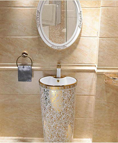 YYZD® Keramik Waschbecken Mosaik Gold Runde Sockel Waschbecken Keramik Waschbecken mit Standsäule Waschbecken mit Überlauf