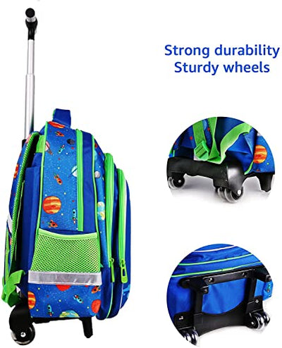 Amythe Kinderrucksack Jungen Schulranzen Trolley, Schultaschen-Sets Jungen mit Lunch Tasche Mäppchen Cartoon Gedruckt Hartschalen Dinosaurier Rucksack mit Rollen für 1 2 3 4 5 klasse