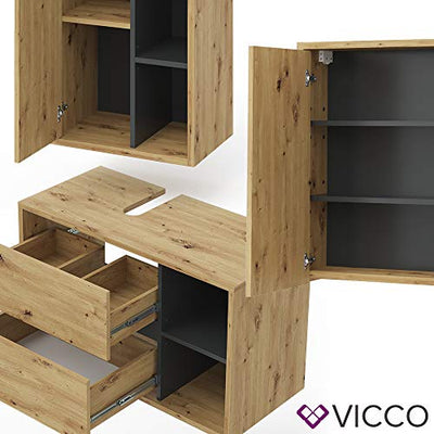 Vicco Badmöbel Set Viola Spiegelschrank Hochschrank Waschtischunterschrank (Anthrazit-Eiche)