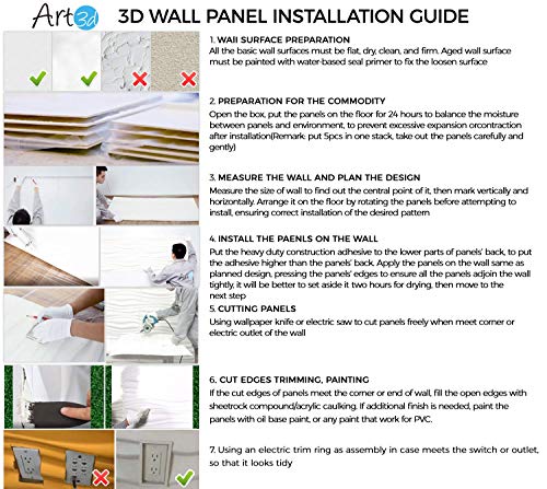 Art3d 3D-Verkleidung Strukturierte 3D Wandpaneele Wandgestaltung, Schwarzer Diamant, 50 * 50 cm (12er Pack)