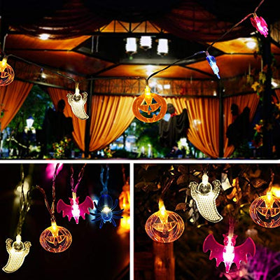 WUJUN Halloween-Lichterkette 2m 20LEDs, Kürbisse, Geister, Fledermäuse, Spinne, batteriebetrieben, Lichterkette für Fenster, Veranda, Treppen, Bar, Halloween, Dekorationen