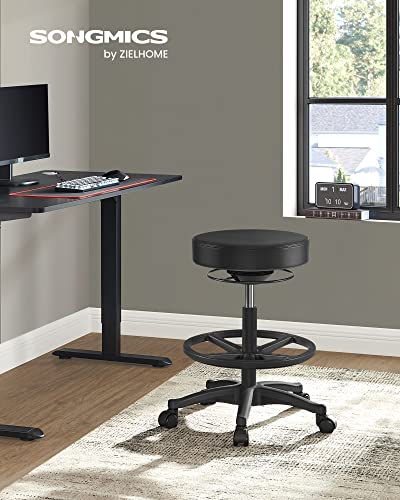 SONGMICS Bürohocker, ergonomischer Arbeitshocker, Sitzhocker, 360° Drehstuhl, höhenverstellbar, 59,5-81 cm, verstellbare Fußstütze, schwarz OSC007B01