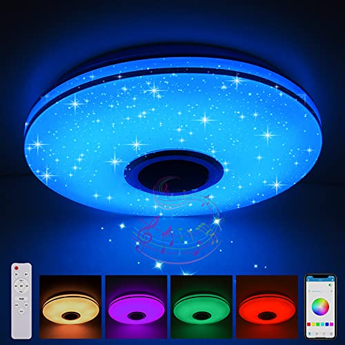 36W LED Deckenleuchte Dimmbar mit Bluetooth Lautsprecher,LED Deckenlampe mit Fernbedienung oder APP-Steuerung,RGBW Farbwechsel,Einstellbar für Schlafzimmer Küche Kinderzimmer Wohnzimmer