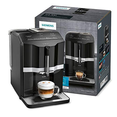 Siemens Kaffeevollautomat EQ.300 TI351509DE, für viele Kaffeespezialitäten, Milchaufschäumer, Keramikmahlwerk, OneTouch-Funktion, Heißwasserfunktion, Antikalk, automatische Reinigung, 1300 W, schwarz