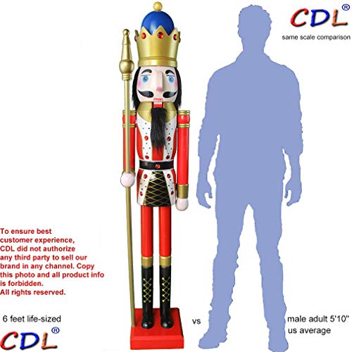 YRK CDL Handbemalte Riesige Holz Weihnachten Rot/Weiß Nussknacker Figur König,lebensgroß,XXXL 180cm,dicker Körper stabil schwer,für Haus Kirche Weihnachtsdeko/Event-Hochzeit-Shop-Hotel-Rest-Bar Deko