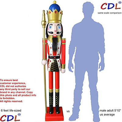 YRK CDL Handbemalte Riesige Holz Weihnachten Rot/Weiß Nussknacker Figur König,lebensgroß,XXXL 180cm,dicker Körper stabil schwer,für Haus Kirche Weihnachtsdeko/Event-Hochzeit-Shop-Hotel-Rest-Bar Deko