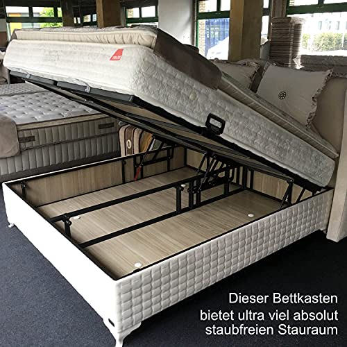 Golden Gate Boxspringbett 180x210 Luxus Bett Shera Gewebe Natur I Doppelbett mit Matratze und Bettkasten I Amerikanisches Bett King 7 Zonen Tonnentaschenfederkern Boxspring Schlafsysteme