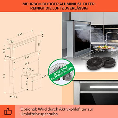 Klarstein Downdraft-Dunstabzugshaube, Versenkbare Abzugshaube, Leise Dunstabzugshauben mit Filter, Dunstabzugshaube 90cm, Umluft/Abluft Dunsthaube mit 10 Stufen, Dunstabzug 576 m³/h Luftstrom