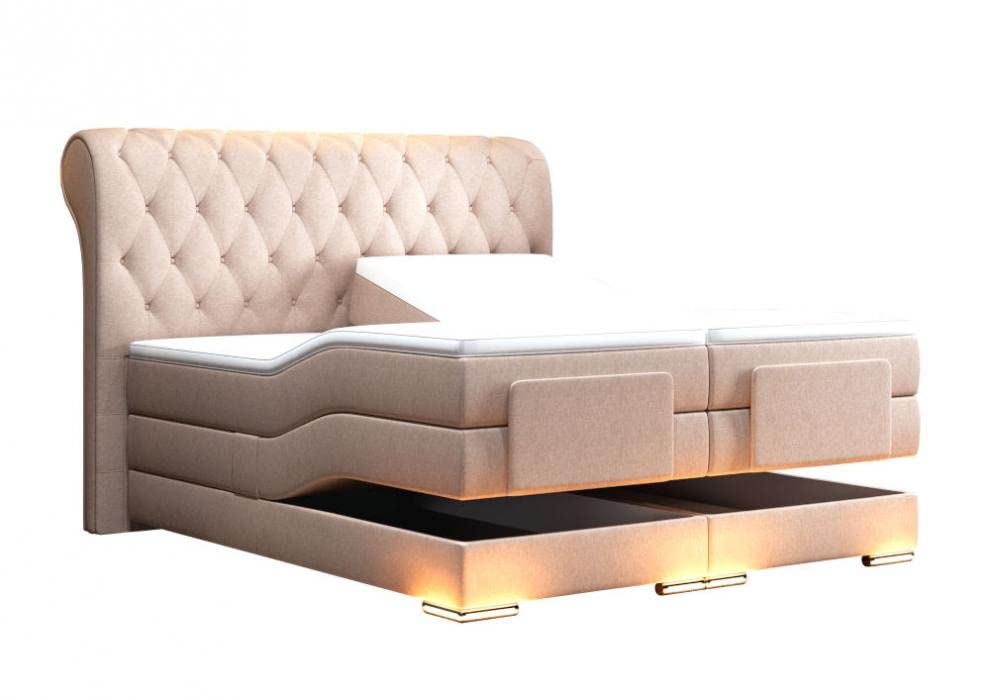 Manchester Boxspringbett elektrisch Beige Stoff 200 x 200 cm/LED-Fuß