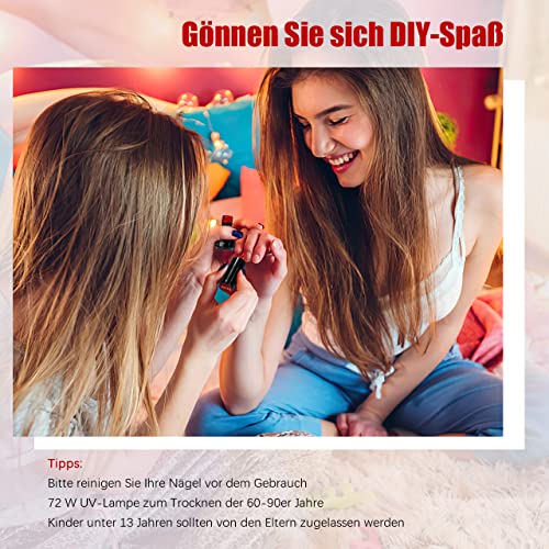 Gel Nagellack Set mit UV Lampe, Kastiny 10 Farben gelnägel starterset mit Top&Base Coat, 72W LED Shellac Set Rosa Clear Strass Glitter, Weihnachtsgeschenke für Frauen