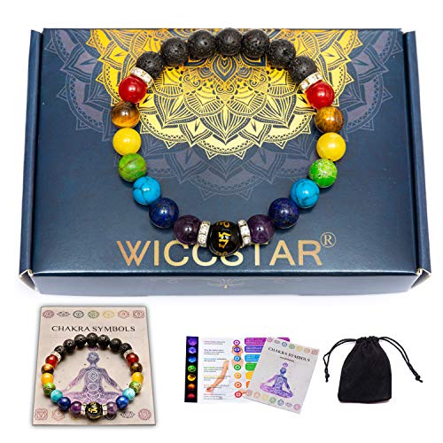 WICCSTAR Doppelt Chakra Armband mit Schmuckbeutel & bedeutung Karte