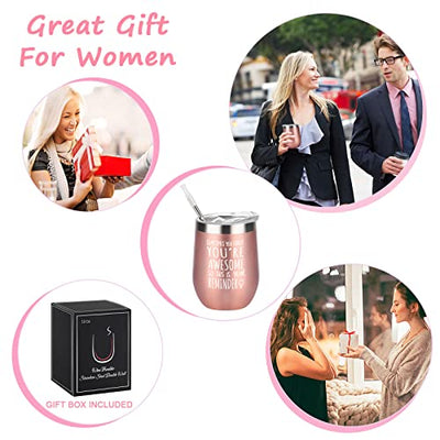 Livole Dankeschön Geschenke für Frauen, Weihnachtsgeschenke für Frauen, Freund, Kollegen -You Are Awesome So This Is Your Reminder- 350ml Kaffeebecher to Go, 12oz Doppelwandig Thermobecher, Roségold