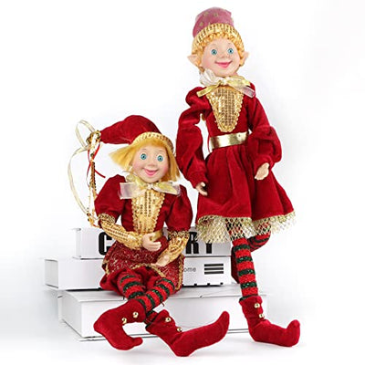 ABXMAS Elfen Set Männlich und Weiblich Puppen, Langbeinige Weihnachtself 45cm 2 teiliges Junge und Mädchen, Weihnachtsdekoration, Handgefertigte Neuheit Spielzeug, Geschenke für Kinder