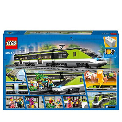 LEGO 60337 City Personen-Schnellzug, Set mit ferngesteuertem Zug mit Scheinwerfern, 2 Wagen und 24 Schienen-Elementen, Eisenbahn-Spielzeug, Geschenk zu Weihnachten für Mädchen und Jungen