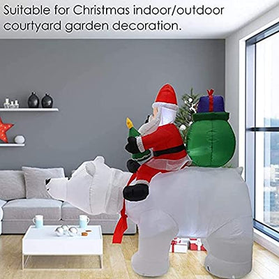 Weihnachtsdekoration Urlaub Party Haus Hof Garten Rasen Indoor Outdoor Dekoration Geschenk Weihnachtsdeko Aufblasbarer REIT-Eisbär Weihnachtsmann internen LED-Leuchten 210 cm × 170 cm Selbstaufblasen