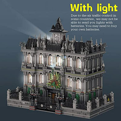 Arkham Asylum Modellbausatz, 4-stöckiges groß Modular Gebäude mit LED Beleuchtungsset, 7500 Teile Klemmbausteine Set Kompatibel mit Lego Arkham Asylum