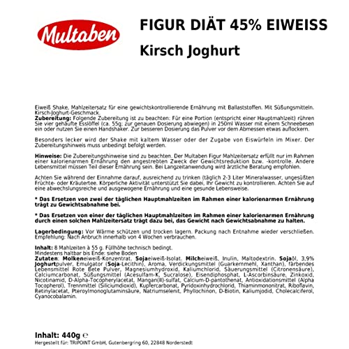 Multaben Diät Shake - Kirsch-Joghurt - Proteinreicher Abnehm Shake, Mahlzeitenersatz mit Vitaminen & Mineralstoffen – sättigender Diät Drink als hochwertige Trinkmahlzeit - Diät Shake zum abnehmen