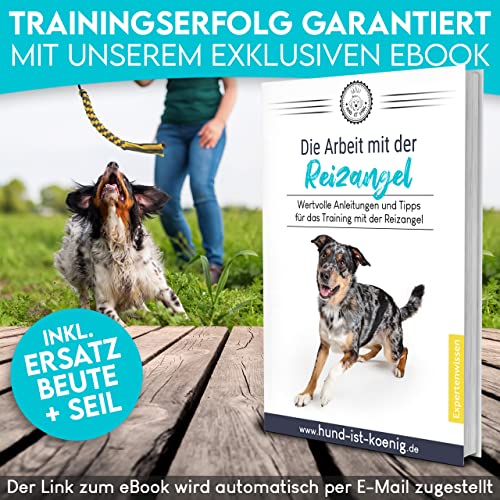 HUND IST KÖNIG® Reizangel Hunde - Profi Reizangel für Hunde für ultimativen Spielspaß & körperliche Auslastung - Hochwertige Reizangel Hund inkl. 2 Tauen + Ersatzseil + eBook - robust & leicht