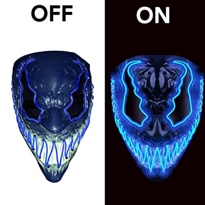 LED-Maske Devil blau | Premium-Qualität aus festem Kunststoff | Leuchtende Neon-Maske mit 3 Blinkmodi | Originelle Verkleidung für Halloween und Kostümparty | Original Cup®