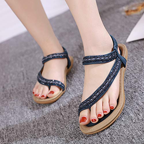 ZOEREA Damen Sandalen Flach Sommerschuhe PU Leder Bohemia Flach Sandalen Zehentrenner