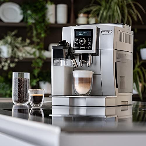 De'Longhi ECAM 23.466.S Kaffeevollautomat mit LatteCrema Milchsystem, Cappuccino und Espresso auf Knopfdruck, Digitaldisplay mit Klartext, 2-Tassen-Funktion, Großer 1,8 Liter Wassertank, silber