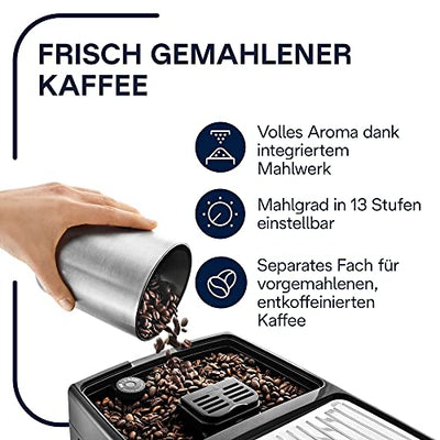 De'Longhi ECAM 23.466.S Kaffeevollautomat mit LatteCrema Milchsystem, Cappuccino und Espresso auf Knopfdruck, Digitaldisplay mit Klartext, 2-Tassen-Funktion, Großer 1,8 Liter Wassertank, silber