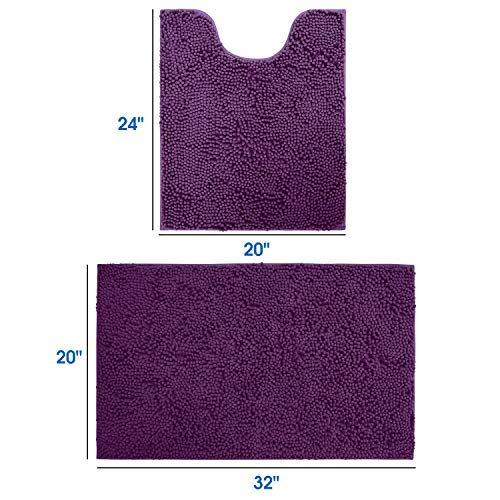 HOMEIDEAS Badezimmerteppich-Set, 2 Stück, tiefviolett, ultraweich, rutschfest, saugfähig, Chenille-Badematte, Plüsch-Badezimmerteppich, Matten für Badezimmer, Badewanne, Dusche