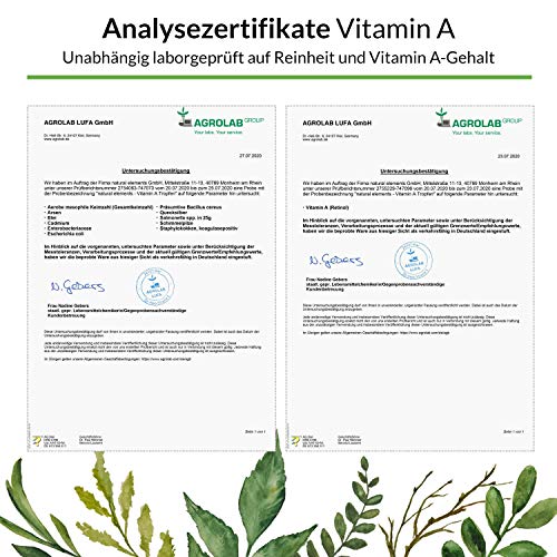 Vitamin A Tropfen hochdosiert - 50ml (1700 Tropfen) - Echtes Vitamin A Ester (Retinylpalmitat) in MCT-Öl - Ohne Zusätze, laborgeprüft, vegan